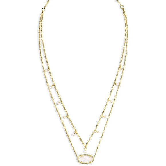 Kendra Scott Elisa Pearl & Drusy Stone Adjustable Layered Necklace/NWT - Picture 3 of 14